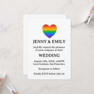 Invitation Rainbow Heart Fier Gay Lesbian Mariage