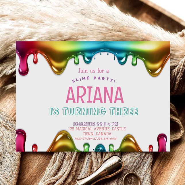 Invitation Rainbow Kids 3ème Slime fête d'anniversaire (Créateur téléchargé)