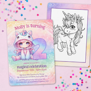 Invitation Rainbow Magical Chibi Unicorn anniversaire