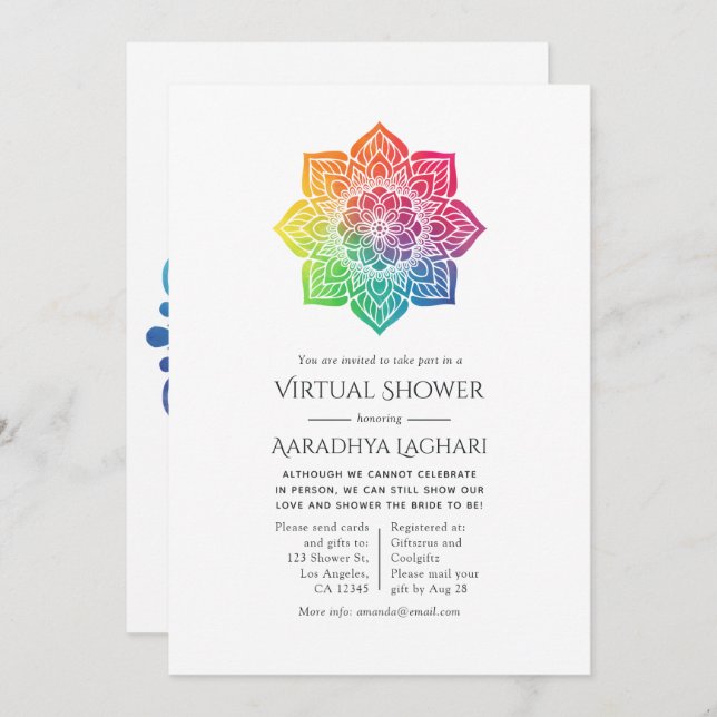 Invitation Rainbow Mandala Indian Virtual Douche (Devant / Derrière)