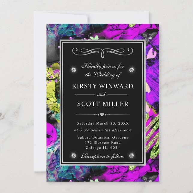 Invitation Rainbow Neon Abstrait Parties scintillant Mariage (Devant)