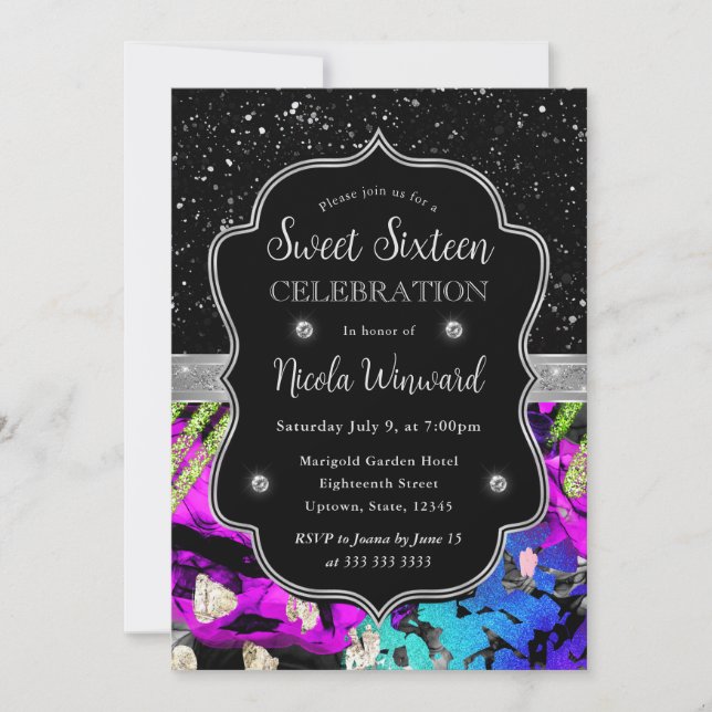 Invitation Rainbow Neon Parties scintillant Abstraite Sweet 1 (Devant)