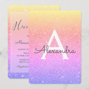 Invitation Rainbow Ombre Sparkle Parties scintillant Hen's Pa
