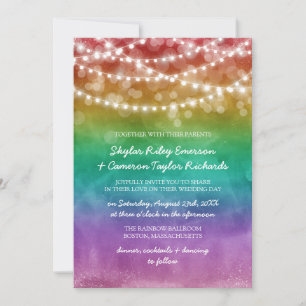 Invitation Rainbow Ombre String Lights Détails Mariage gay
