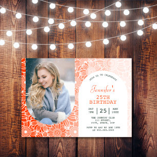 Invitation Rainbow Orange Stripes Floral Arch Photo Anniversa