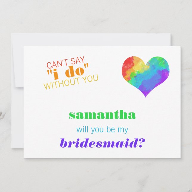 Invitation Rainbow Paint Heart Lesbian Mariage Bridesmaid (Devant)