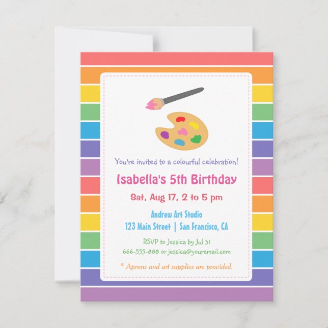 Invitation Rainbow Painting Arts Anniversaire de enfant Party (Devant)