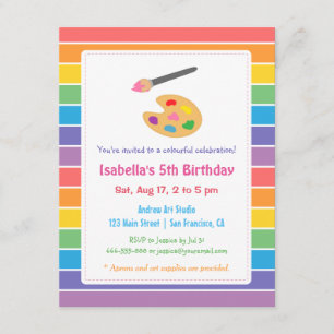 Invitation Rainbow Painting Arts Anniversaire de enfant Party