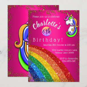 Invitation Rainbow Parties scintillant rose Unicorne fête d'a