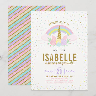 Invitation Rainbow Parties scintillant Unicorn Anniversaire F