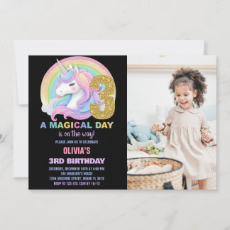 Invitation Rainbow Parties scintillant Unicorn Anniversaire I