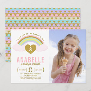 Invitation Rainbow Parties scintillant Unicorn Photo Annivers