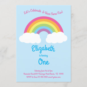 Invitation Rainbow Pastel Cute Enfants 1er Anniversaire Fête
