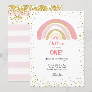 Invitation Rainbow Pink 1er Birthday