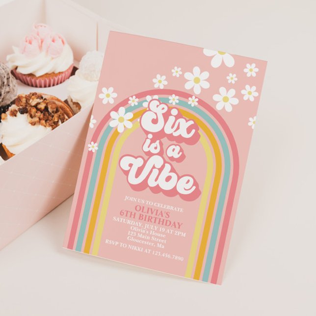 Invitation Rainbow Retro SIX est une Vibe Super 6e anniversai (Créateur téléchargé)