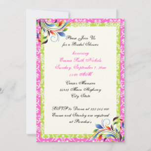 Invitation Rainbow scroll leaf damask wedding bridal shower
