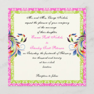 Invitation Rainbow scroll leaf mariage damassé