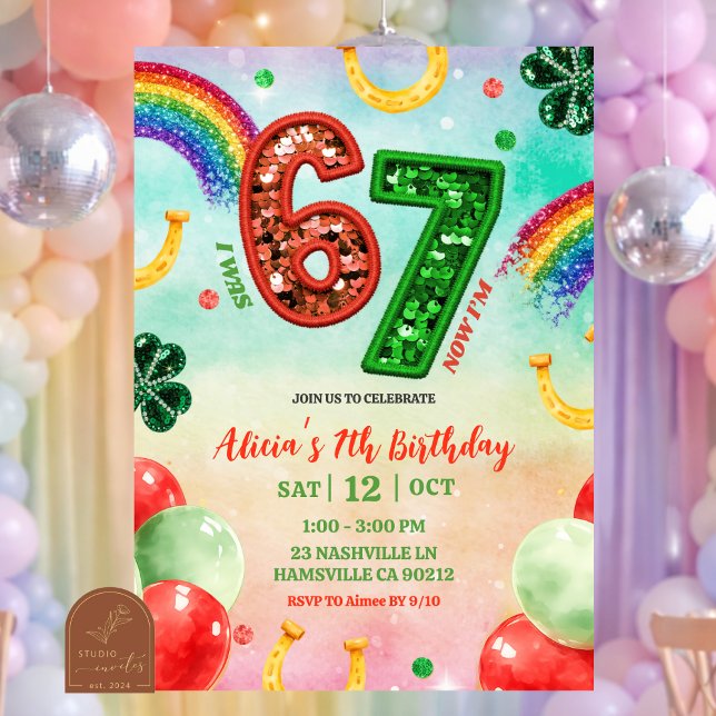 Invitation Rainbow Sequin Glitter 67 St Patrick Birthday (Créateur téléchargé)