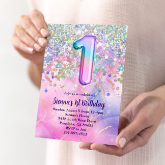 Invitation Rainbow Sparkle Parties scintillant 1er anniversai
