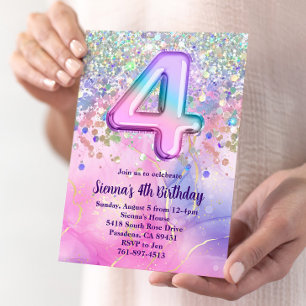 Invitation Rainbow Sparkle Parties scintillant 4ème anniversa