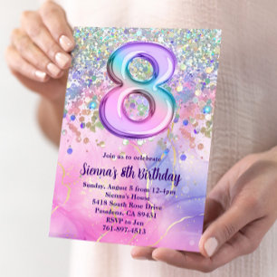 Invitation Rainbow Sparkle Parties scintillant 8e anniversair