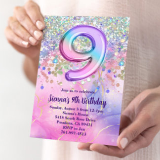 Invitation Rainbow Sparkle Parties scintillant 9e anniversair