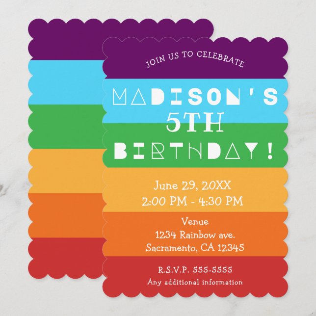 Invitation Rainbow Stripes Amusant Bright Anniversaire Fête N (Devant / Derrière)