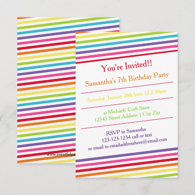 Invitation Rainbow Stripes fête d'anniversaire - 3x5 Invitati (Devant / Derrière)