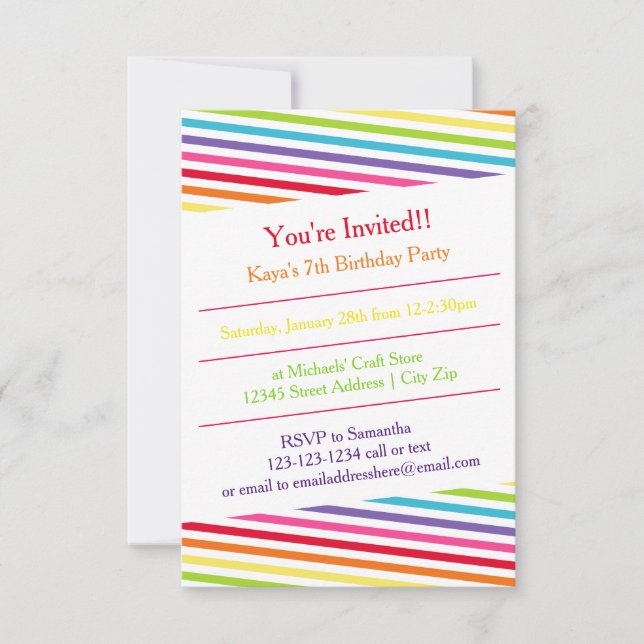Invitation Rainbow Stripes fête d'anniversaire - 3x5 Invitati (Devant)