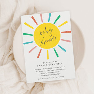 Invitation Rainbow Sun Script Baby shower moderne
