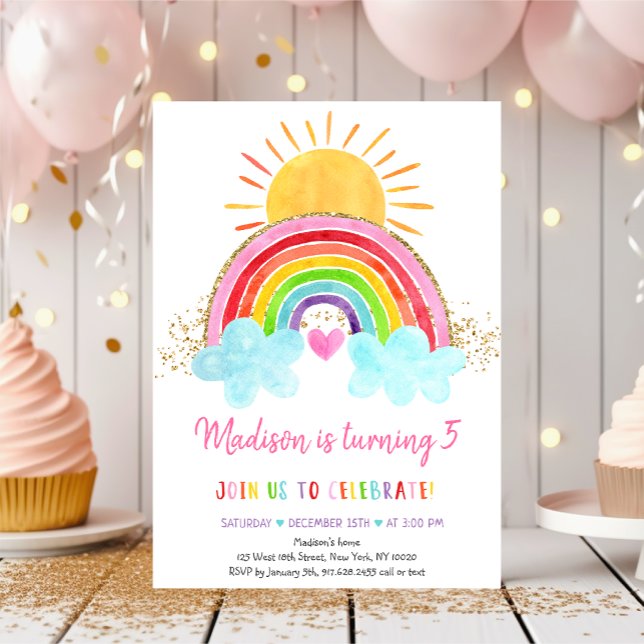 Invitation Rainbow Sunshine Rose Gold Anniversaire (Créateur téléchargé)