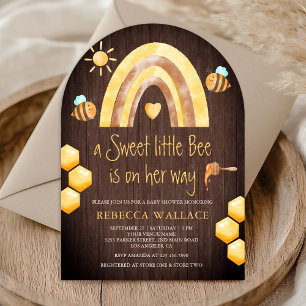 Invitation Rainbow Sweet Little Bee Arch Baby shower en bois