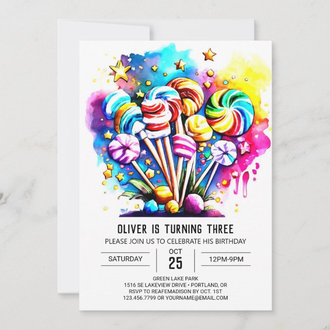 Invitation Rainbow Sweet Lollipop anniversaire (Devant)