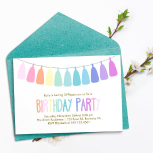 Invitation Rainbow Tassel Garland fête d'anniversaire
