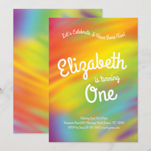 Invitation Rainbow Tie Dye 1er anniversaire pour les enfants