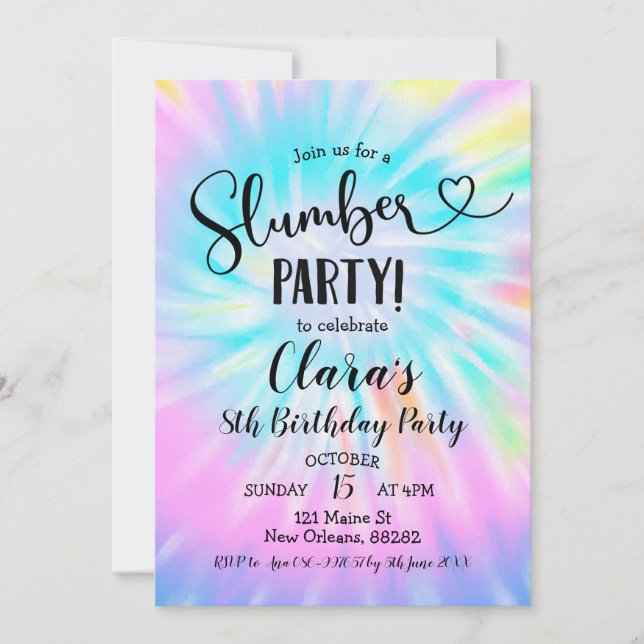 Invitation Rainbow Tie Dye Fête de bois Anniversaire Invitati (Devant)