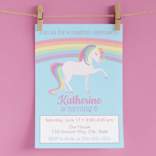 Invitation Rainbow Unicorn Anniversaire
