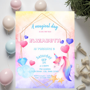 Invitation Rainbow Unicorn, Aquarelle Anniversaire