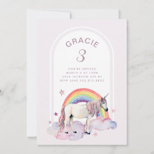 Invitation Rainbow Unicorn Boho Arch Fille de fête d'annivers