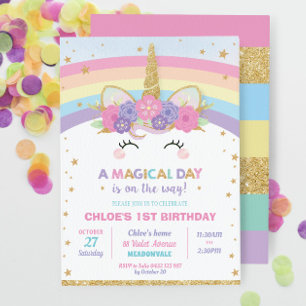 Invitation Rainbow Unicorn Fille de fête d'anniversaire