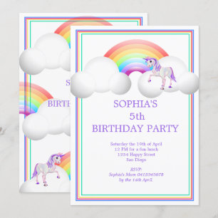 Invitation Rainbow Unicorn Magique mignonne Anniversaire