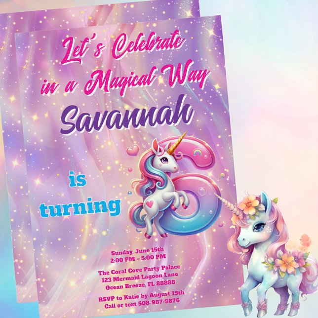 Invitation Rainbow Unicorn Sparkle 6e anniversaire fête (Magical Unicorn Birthday Party Invitation)