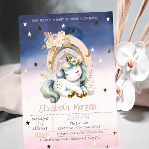 Invitation Rainbow Unicorn Stars Ombre Baby shower