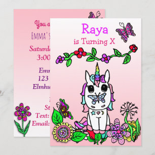 Invitation Rainbow Unicorn Whimsical Anniversaire