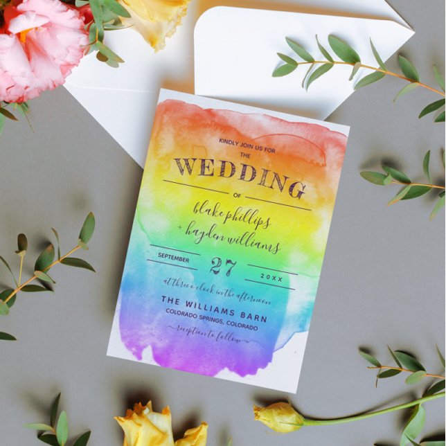 Invitation Rainbow Watercolor Wash Gay Mariage (Créateur téléchargé)