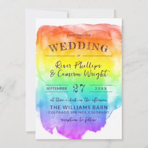 Invitation Rainbow Watercolor Wash Mariage LGBTQ