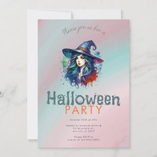 Invitation Rainbow Witch Arrière - plan Halloween Party