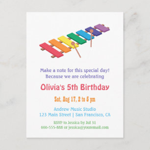 Invitation Rainbow Xylophone Kids Musique à thème Anniversair