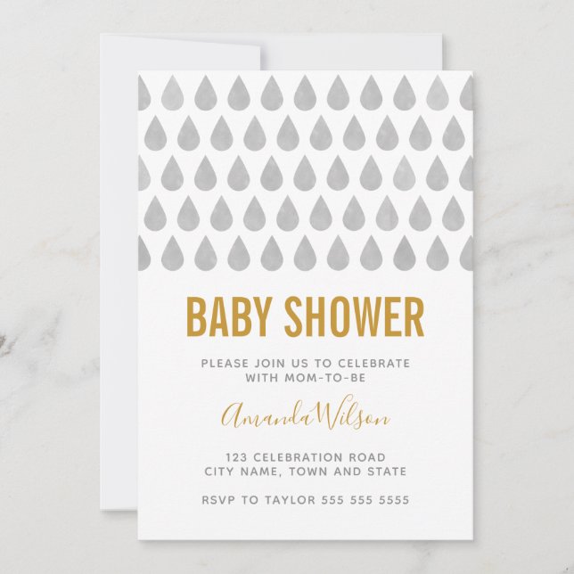 Invitation Raindrop Yellow Aquarelle Baby shower neutre (Devant)