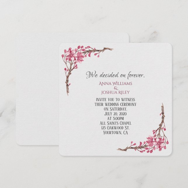 Invitation Rameau floral aquarelle rose sur gris (Devant / Derrière)